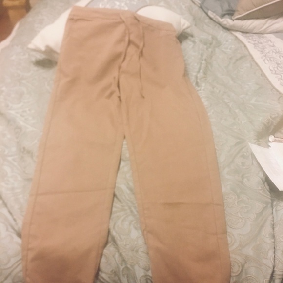 NEW LIGHT BRIWN PANTS WITH WAIST TIE - Picture 1 of 2